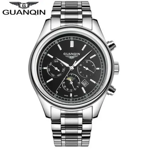 Relogio Masculino GUANQIN кварцевые Брендовые Часы для мужчин Топ класса люкс Водонепроницаемые 100 м мужские наручные часы мужские часы relojes - Цвет: steel black B
