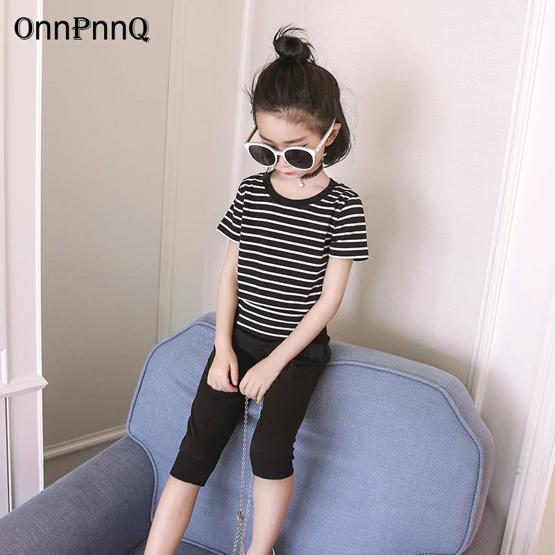 Летняя одежда для девочек костюм Новинка 2017 маленьких Комплекты из 2 предметов