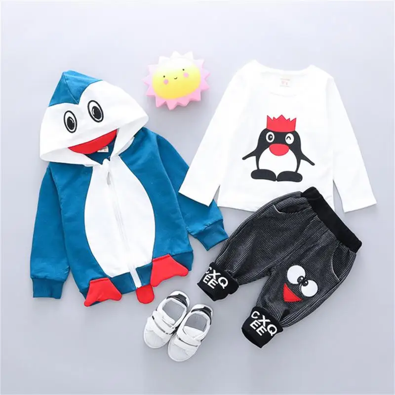 3PCS Boys Clothing set Cotton Spring Baby Clothes Autumn Casual Penguin Pattern Outfits Infant Sportwear Kids Suit Costume | Детская