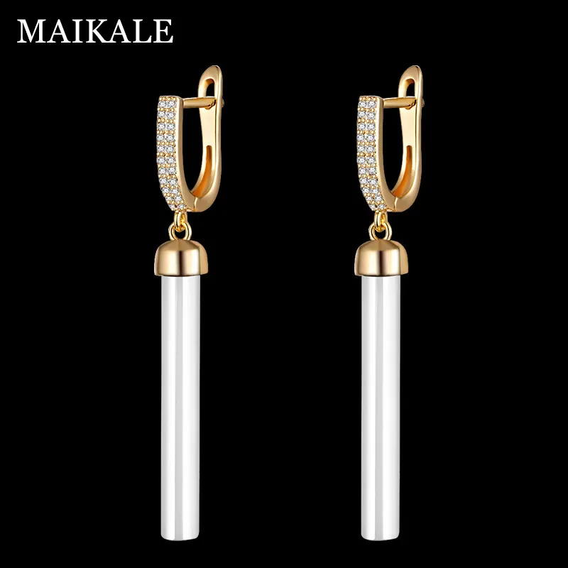 MAIKALE новые модные серьги в виде капель с Медь ААА кубического циркония прямые lin черный, белый цвет Керамика золото; серебро; Сережки для Wonen подарок