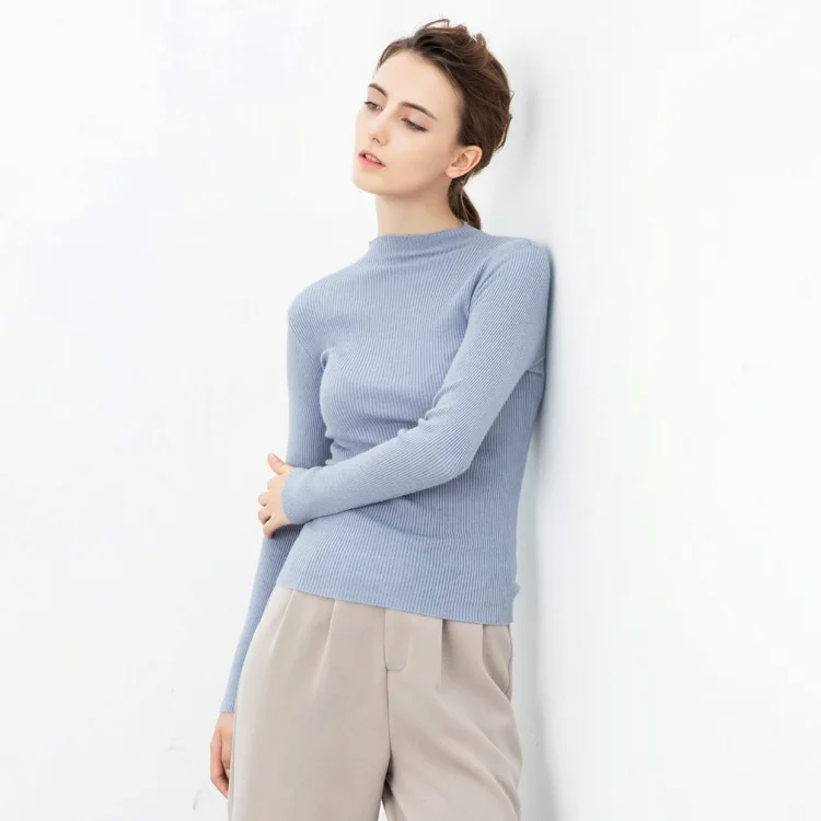 Новый 2016 Осень Зима свитер Женщин высокие упругие Твердые Водолазка Женская