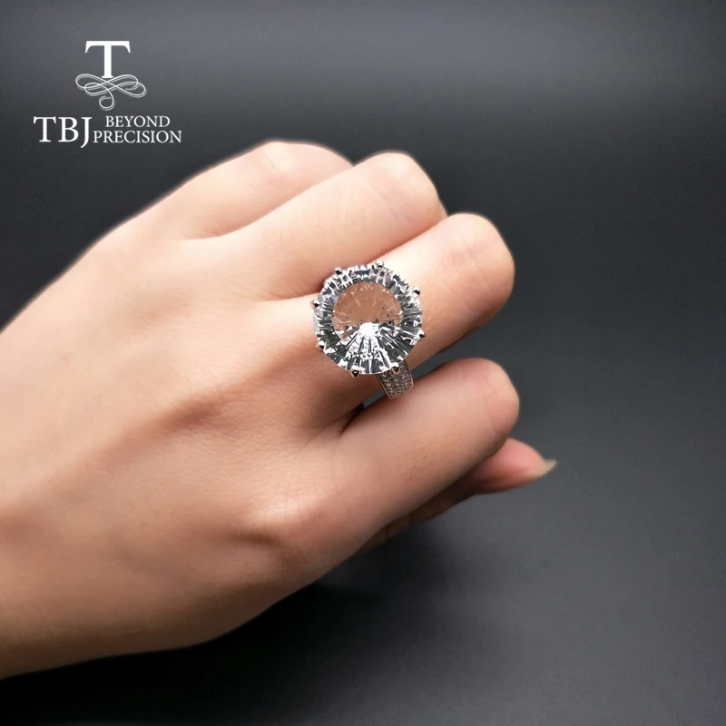 TBJ, кольца из белого кварца, большие размеры, звезда, круглый натуральный драгоценный камень, серебро 925 пробы, модный дизайн, хорошее ювелирное изделие для девочек
