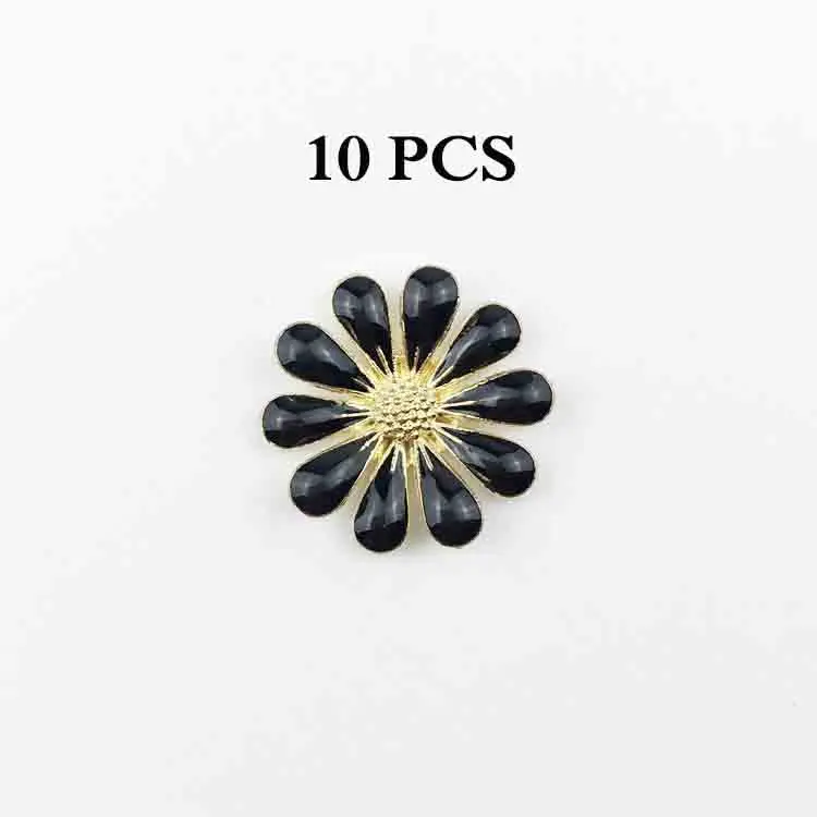 Black 10 шт. ромашки DIY металлическая кнопка Подвеска Пряжка Подсолнух для одежды рубашки ручной работы материал сплав аксессуары - Цвет: Black