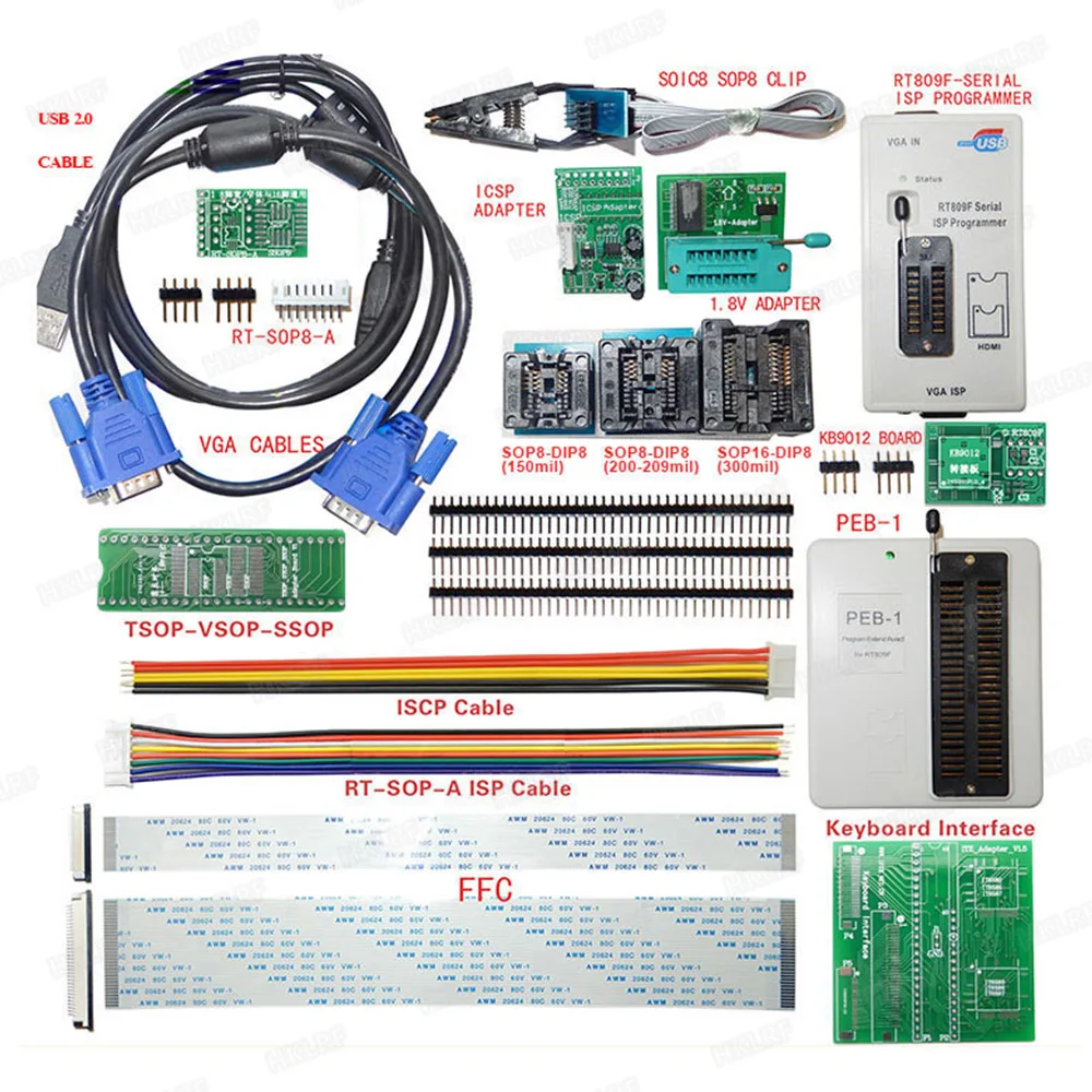 RT809F программист электронные наборы lcd Универсальный EPROM FLASH VGA ISP AVR GAL PIC программист+ PEB-1 Плата расширения+ линия FFC