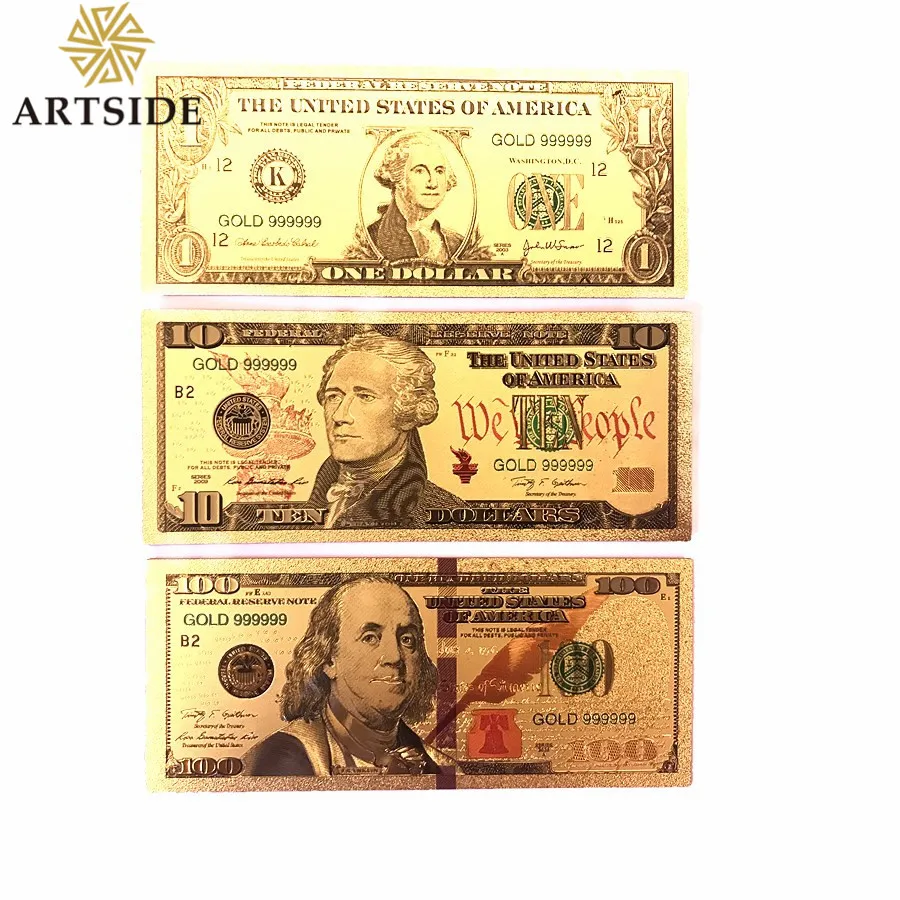 Набор США $1 $10 $100 $1000 долларов Золотая банкнота красочные мировые деньги для