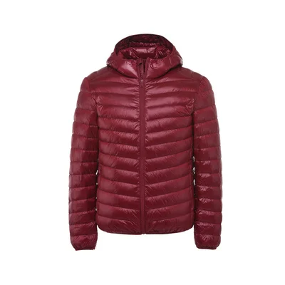 wine red hood Зимний модный бренд, ультра-светильник, куртка на утином пуху, Мужская Уличная одежда с капюшоном, светильник, пуховое пальто, водонепроницаемая Теплая мужская одежда L232 - Цвет: wine red hood