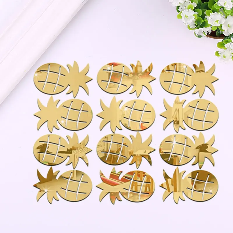 Новые 12 шт 3D Серебристые/Золотые Зеркальные в форме ананаса настенные Стикеры