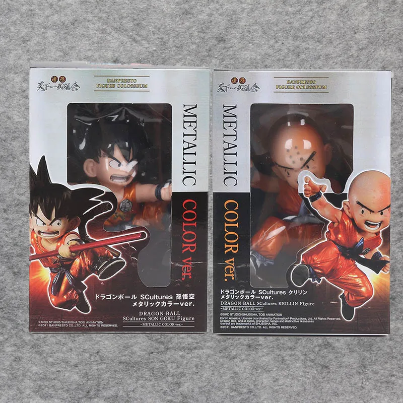2pcs box Dragon Ball Z фигурка Сон Гоку детство крилин куририн металлический цвет Стрекоза малыш Гоку драгонболл зет ПВХ фигурка модель игрушки - Цвет: 2pcs box