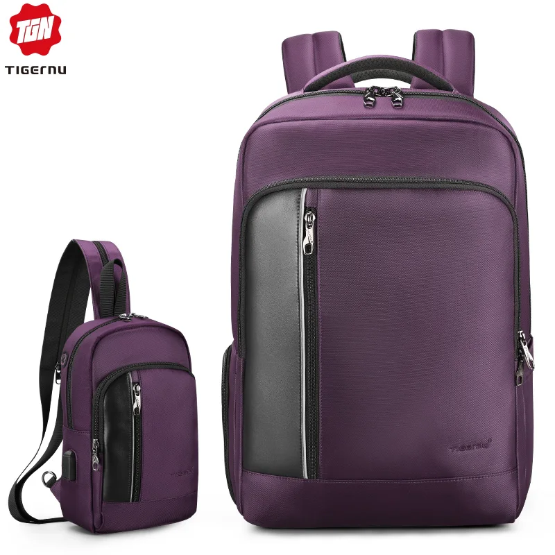 8089purple3668purple Tigernu Набор сумок, водостойкий рюкзак для мужчин с usb зарядкой, сумки через плечо для женщин, сумка через плечо для подростков - Цвет: 8089purple3668purple