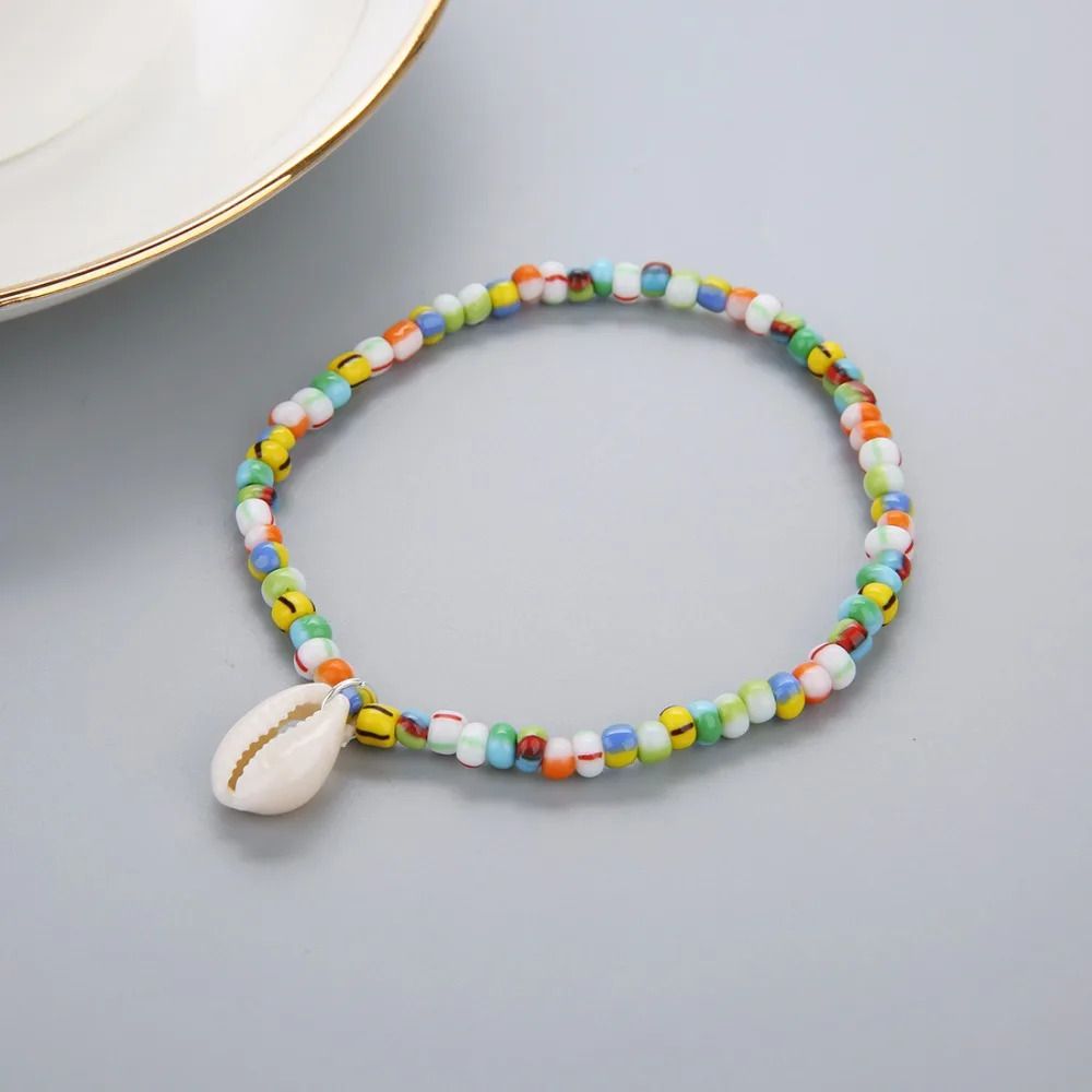 Браслет женский регулируемый в богемном стиле с разноцветными бусинами |