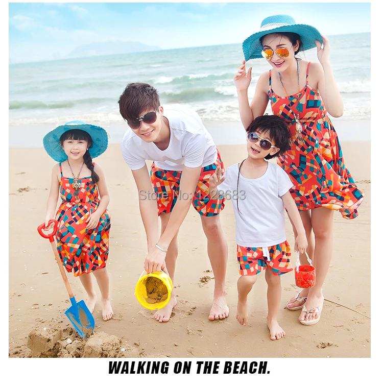 Новая летняя Клетчатая одежда в богемном стиле для мамы и дочки костюмы папы сына