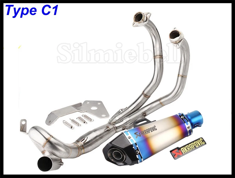 Type C1 Akrapovic выхлопной мотоцикл выхлопной глушитель полная система для Yamaha MT07 MT 07 FZ07 FZ 07 XSR700 слипоны выхлопной трубы - Цвет: Type C1