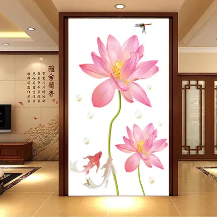 50*110CM Lotus 3D Wallpaper Vinyl Wall Sticker DIY Living Room Bathroom Flower Home Decor Poster Mural | Дом и сад