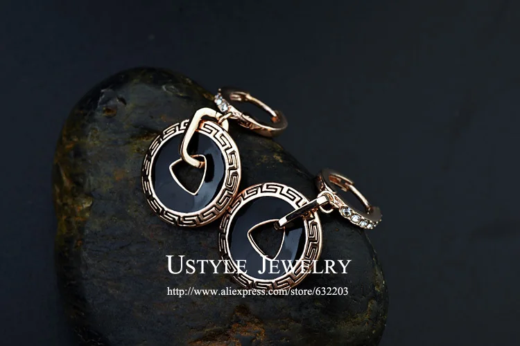 Женские винтажные серьги-подвески из розового золота с черной эмалью | Украшения