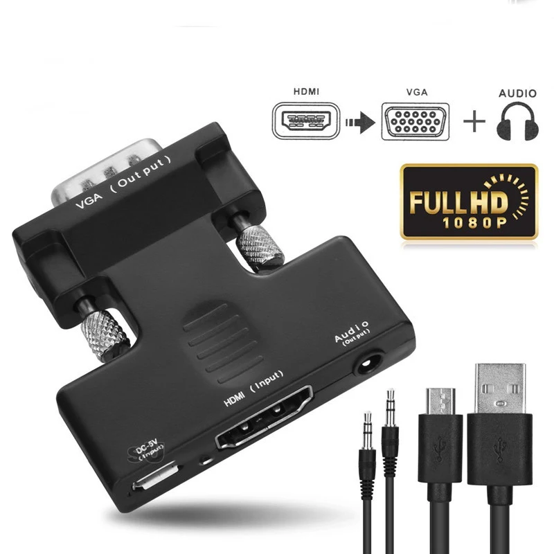 Новейший HDMI-VGA адаптер 1080P цифро-аналоговый аудио-видео конвертер кабель с внешним питанием для ПК HDTV проектор монитор
