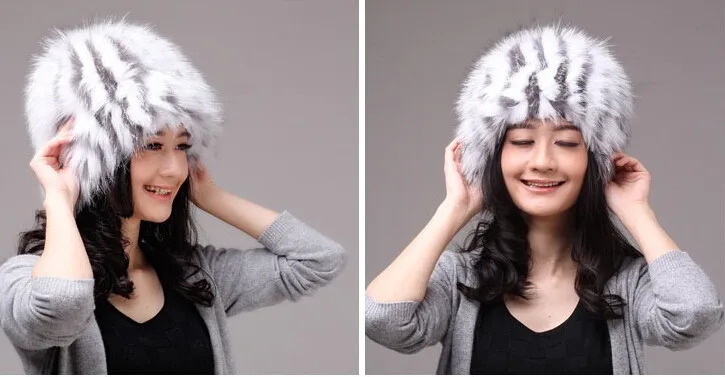 women fur hats russian new design real fox beanies natural silver caps winter warm sew hat H189 | Аксессуары для одежды