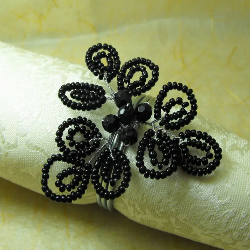 Кольцо для салфеток с черными бусинами стеклянный держатель | Дом и сад