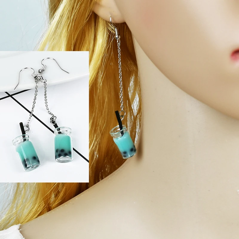 Новинка 2019 серьги с черным жемчугом молочный чай свисающие сок напиток Стакан