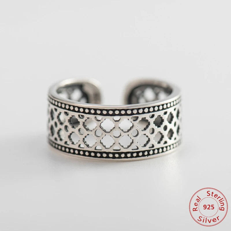 

Геометрическая личность Полые Регулируемые тайские серебряные кольца для женщин 925 пробы серебряные винтажные Панк ювелирные изделия