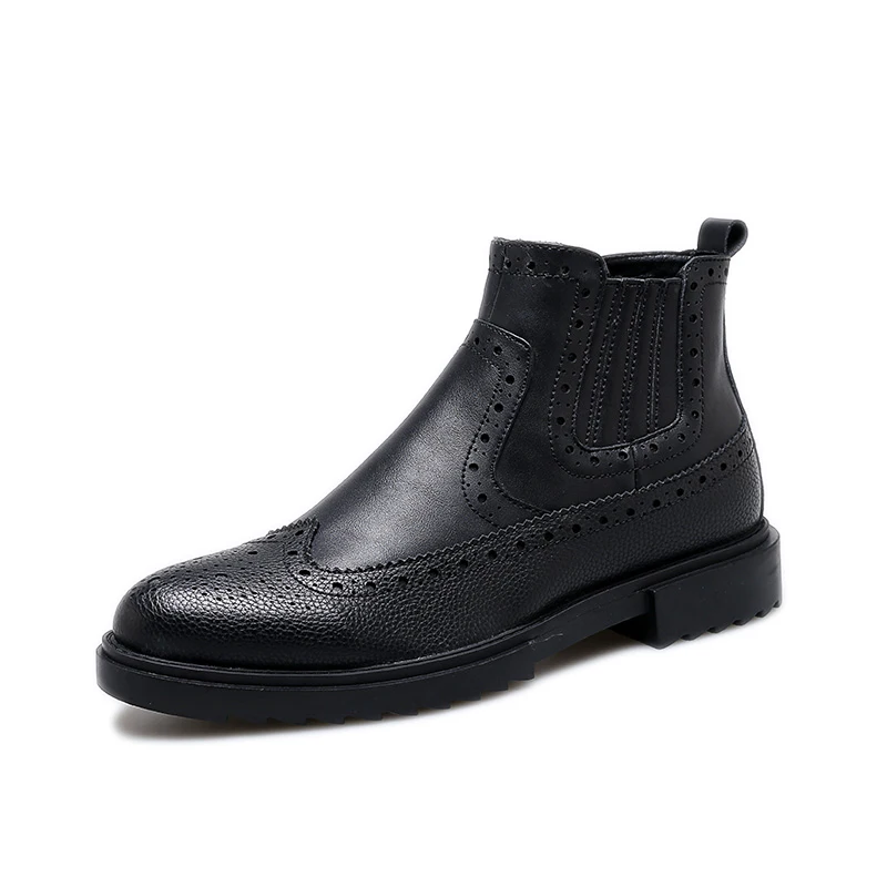 

British fashion mens prom night club dress genuine leather bullock shoes carved brogue shoe black ankle chelsea boots man zapato