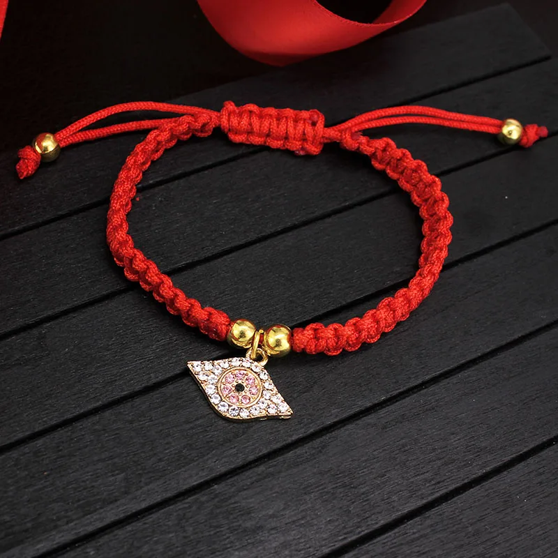 Pulsera Куерда красный браслет из нитей для Lucky турецкий глаз кристалл Хамса рук плетеный браслет Женщина Подвеска-Шарм ручной работы ювелирные изделия