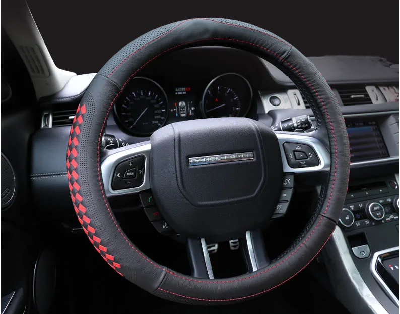 Lsrtw2017 чехол рулевого колеса автомобиля из натуральной кожи для land rover discovery sport discovery freelander 2 range rover evoque vogue - Название цвета: black with red