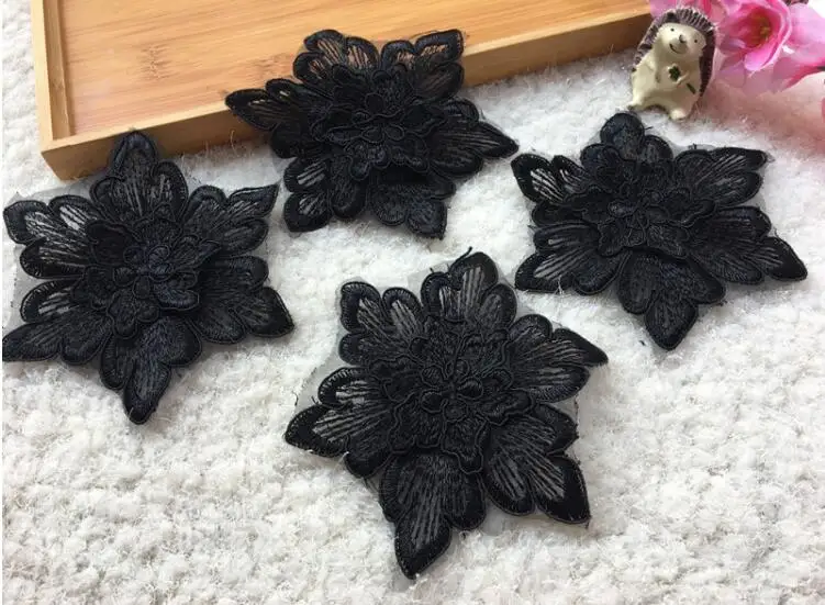 Кружевная аппликация черный цветок 2 шт. | Дом и сад
