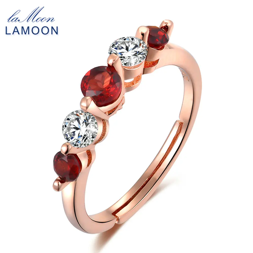 

LAMOON Perfect set 3mm-4mm 100% Natural Garnet Ring 925 Sterling Silver Jewelry Romantic Wedding Band LMRI038