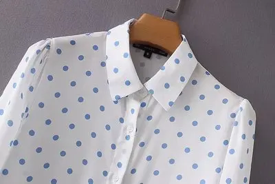 Za Весна Actumn для женщин вниз воротник в горошек блузы пуловер рубашка s Camisa