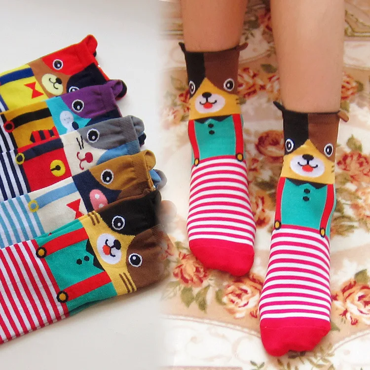 Лидер продаж 1 пара модные носки в полоску с объемными животными милые хлопковые