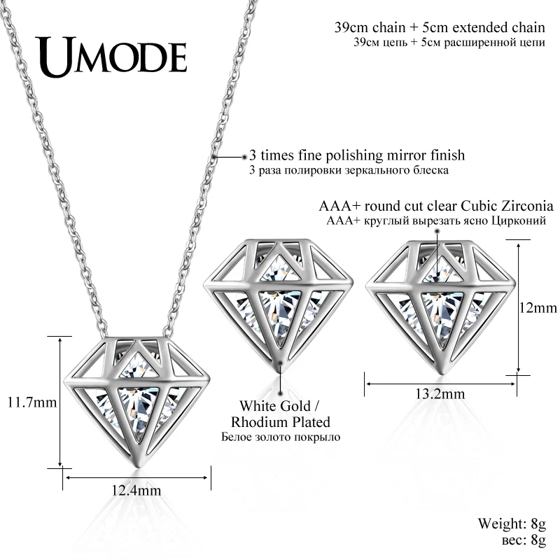 UMODE Brand Hot Crystal Drop Earrings And Pendent Necklace Jewelry Sets For Women White Gold Color Gifts AUS0033 | Украшения и