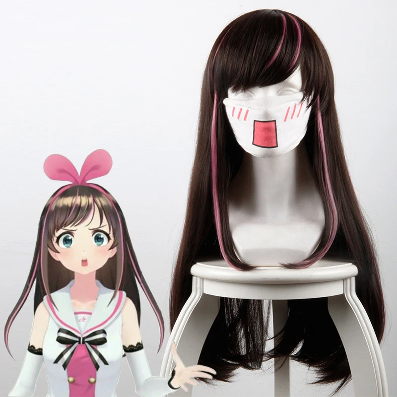 

Kizuna AI Cosplay Wig for Women 60c Long Straight Wig High Quality Heat Resistant Synthetic Hair Brown Pink Mixed Costume Party