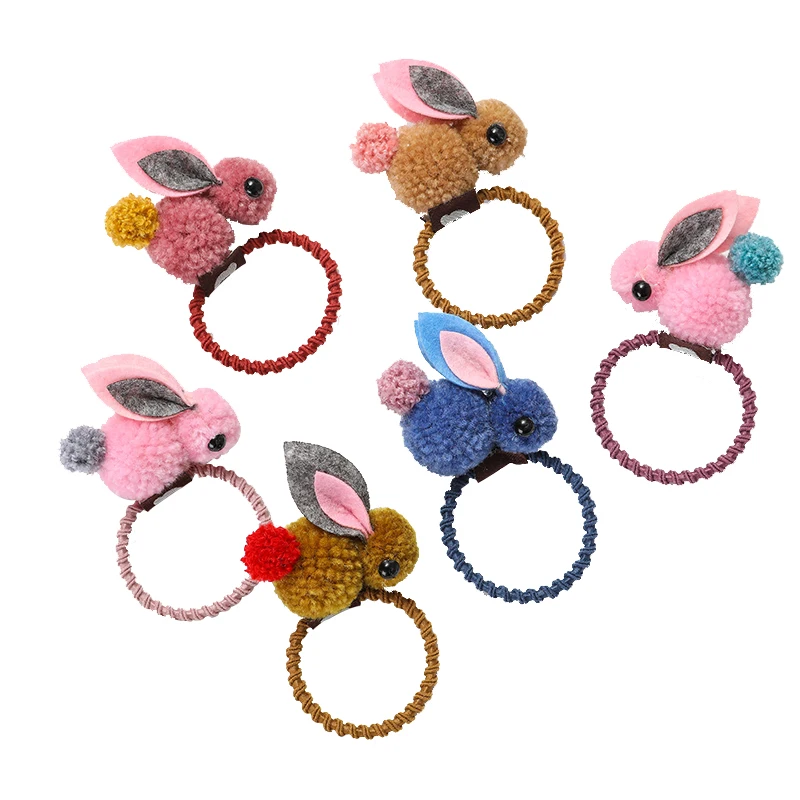 New Cute Cartoon Coral Fleece Rabbit Winter Children Elastic Hair Bands Rope Girls Hairpins For Kids Accessories | Детская одежда и