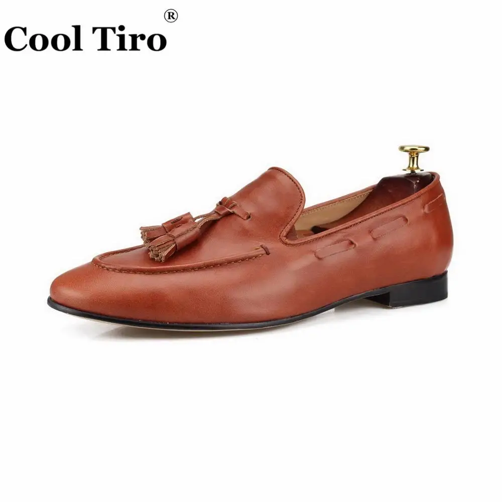 COOL TIRO Tassels Loafers Men Moccasins Slippers Wedding Men's Dress Shoes Business Flats Casual Genuine Leather Brown | Обувь