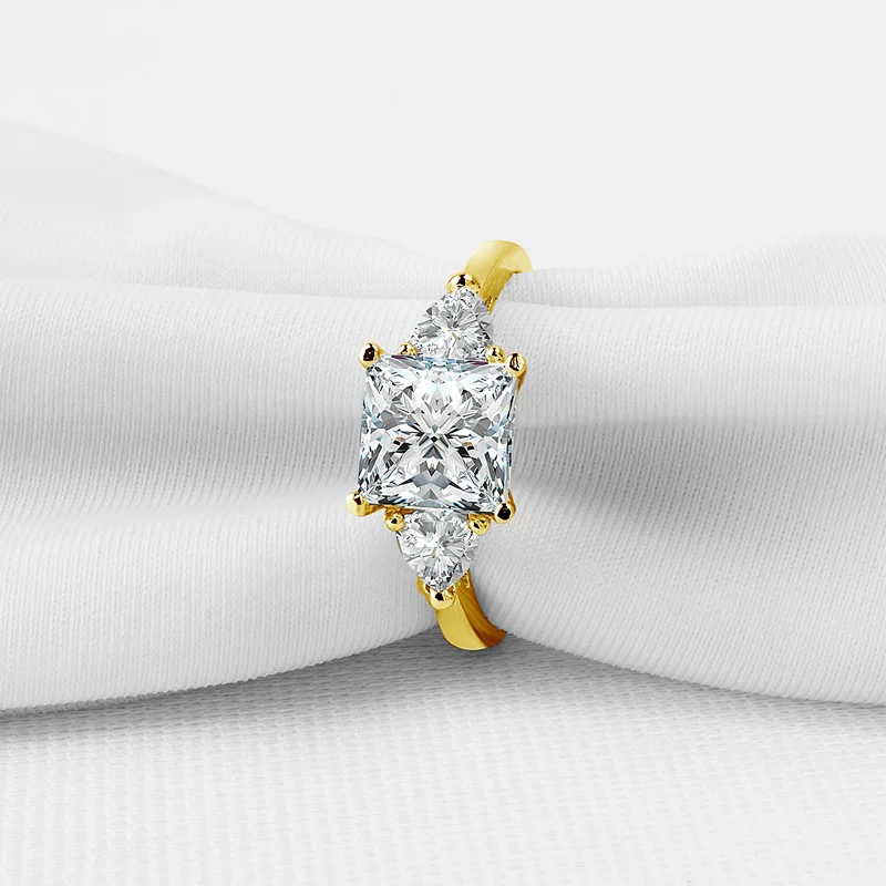 AINUOSHI Трендовое кольцо с тремя камнями 14 K, однотонное белое/желтое золото, День Святого Валентина, 1,6 карат, принцесса, огранка, Сона, бриллиантовое обручальное кольцо