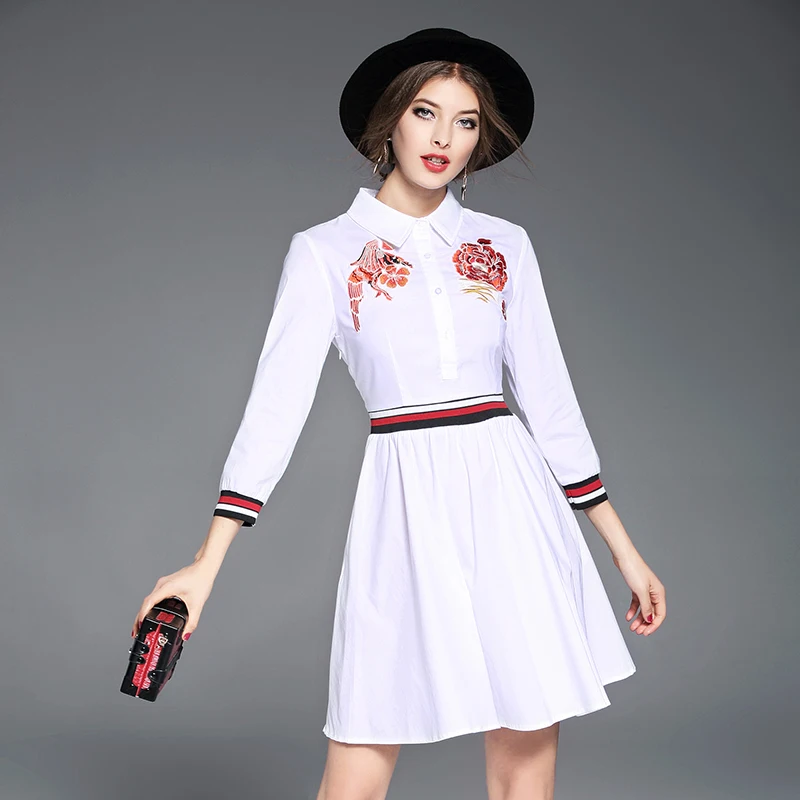 2017 Лето Новых Женщин Прибытия Вскользь платье Вышивка Мода Платья До Колен