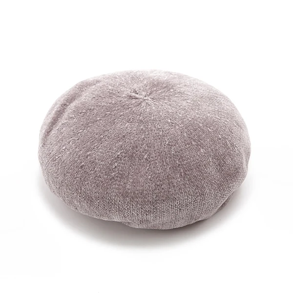 Light Grey Зимняя теплая шапка художника, женский берет, Женские французские шапочки художника, одноцветная шенилловая шапочка, новая мода, мягкий берет, шапка для девочек - Цвет: Light Grey