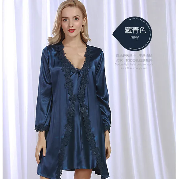 

2017 Silk Sleepwear Spring Summer New Dressing Gowns For Women Sexy Gown Nightgown Robe Sets Home Made Gowns Silk Robes E1031