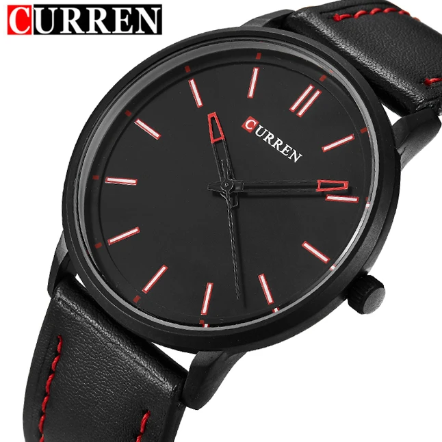 Часы Curren Мужские спортивные с кожаным ремешком кварцевые аналоговые