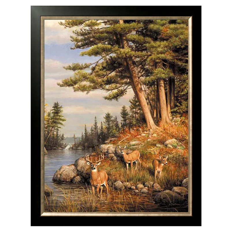 

Needlework DIY DMC 14CT unprinted Cross stitch kits For Embroidery Deer and Pines pattern Home Decorative Murals