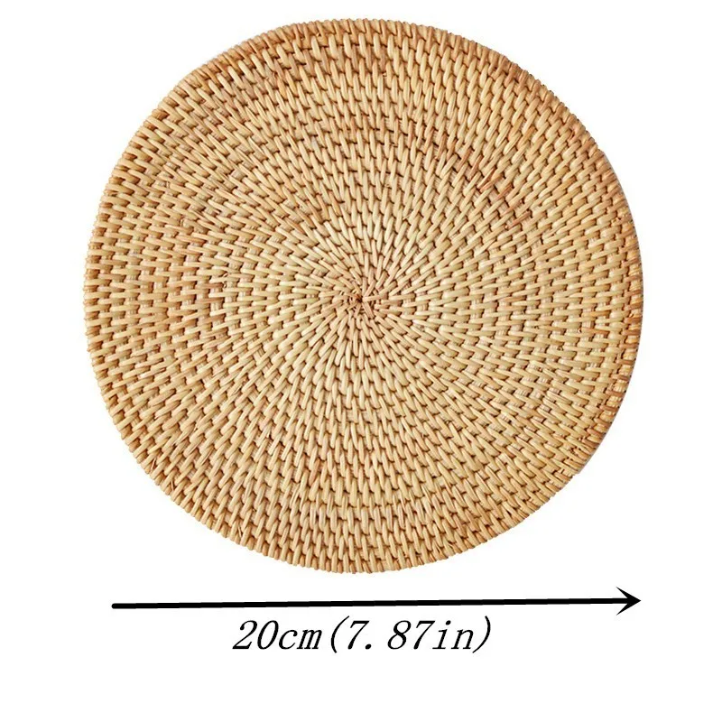 diameter20cm Плетеный Круглый Чайный коврик ручной работы из ротанга, индивидуальная подставка на стол для горячих напитков, кофейных блюд, набор подстаканников, теплоизоляция - Цвет: diameter20cm