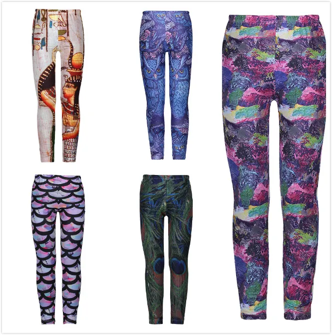 Детские леггинсы с принтом для фитнеса девочек теплые штаны плотные Стрейчевые