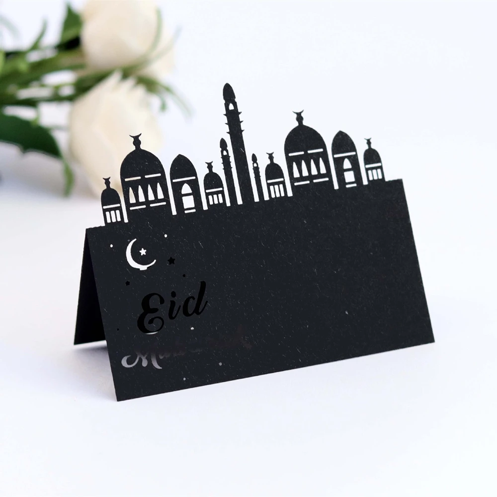 10 шт. Eid Mubarak вечерние карты для сидений, лазерные полые праздничные карты, Золотые Бронзовые карты для места, счастливые Eid Ramadan Kareem мусульманские Вечерние украшения
