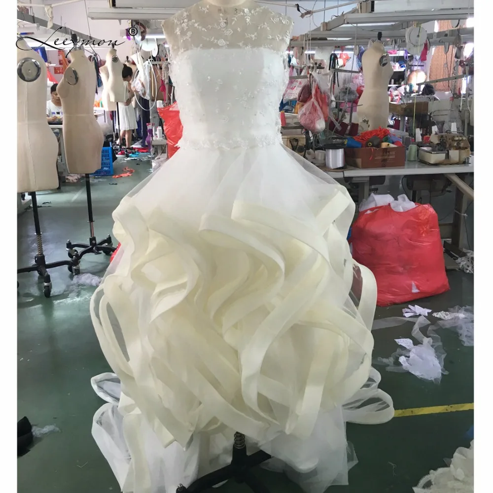 Leeymon Ivory Ruffles прополка платья 2019 романтические свадебные с кружевной курткой суд