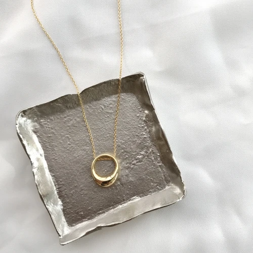 gold Настоящее Твердое Серебро, хорошее ювелирное изделие, женское золотое круглое ожерелье, серебро 925, Золотая цепочка, геометрическое круглое ожерелье, ювелирные изделия, вечерние, подарок - Цвет камня: gold