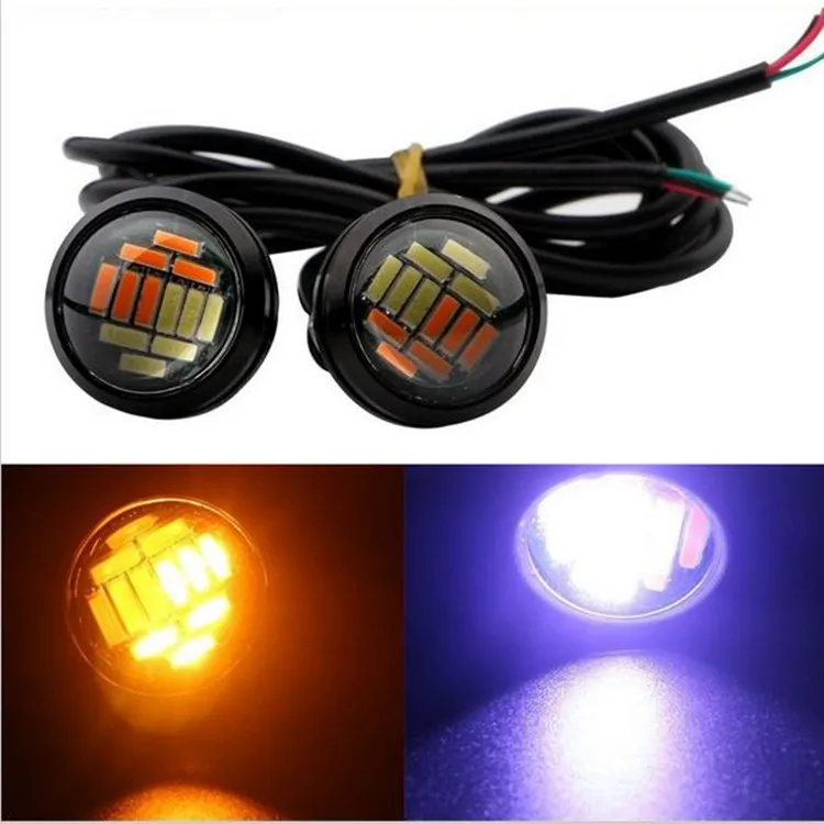 

Car Led Dual Color Eagle Eye Light 4014 12 SMD 23mm Styling DRL Auto Daytime Running Lamp Backup Reverse Bulb White+Amber DC12V