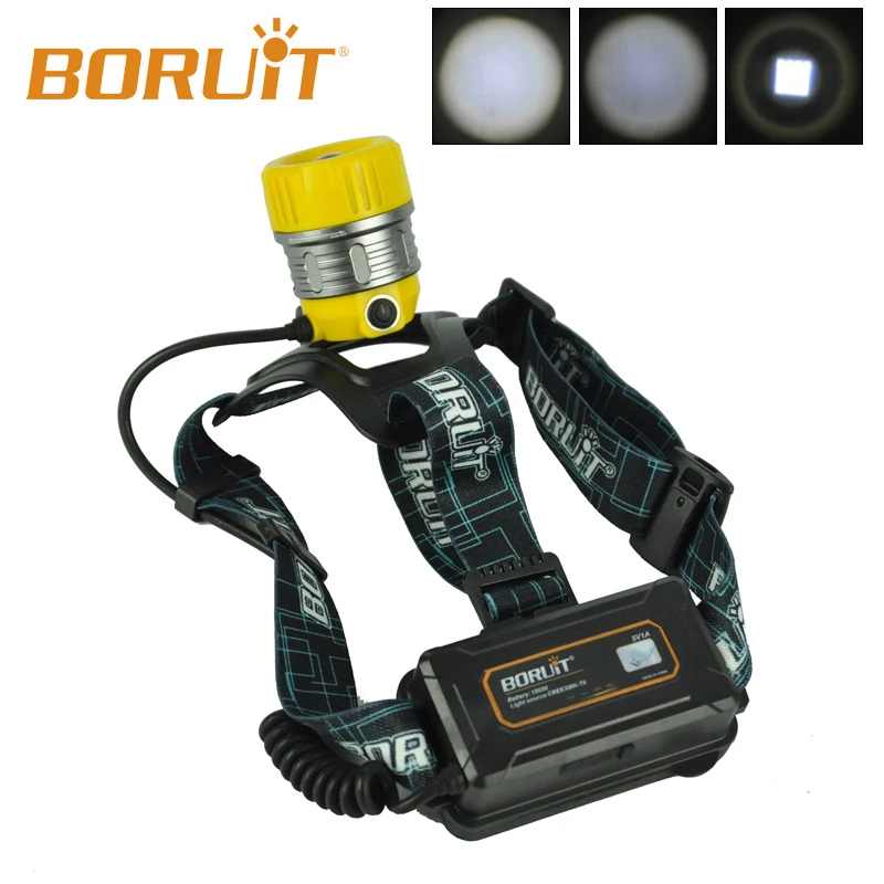 Boruit Модернизированный B11 XM-L T6 светодиодный налобный фонарь Перезаряжаемые масштабируемой головной светильник фонарь 18650 PCB батареи Micro USB желтого цвета