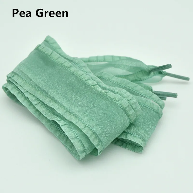 Pea Green 4 см расширить органза оборки шнурки 80/100/120/160 см Длина Сникеры с бантом черный спортивная обувь белые туфли на шнурках; Прямая поставка - Цвет: Pea Green