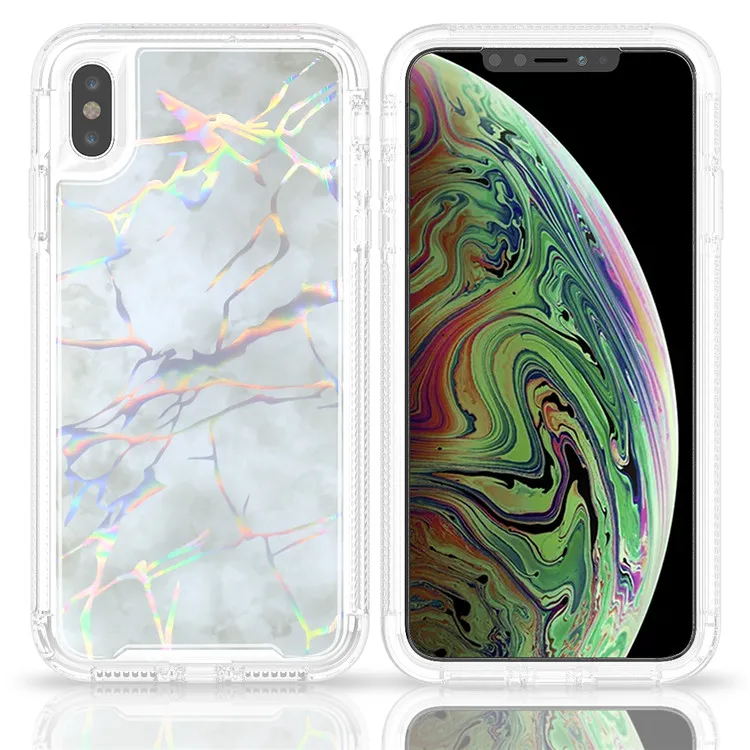 Модный мраморный лазерный чехол для телефона iPhone XS MAX XR X 6s 6 7 8 Plus PC+ TPU 360 Полный Корпус противоударный прозрачный чехол