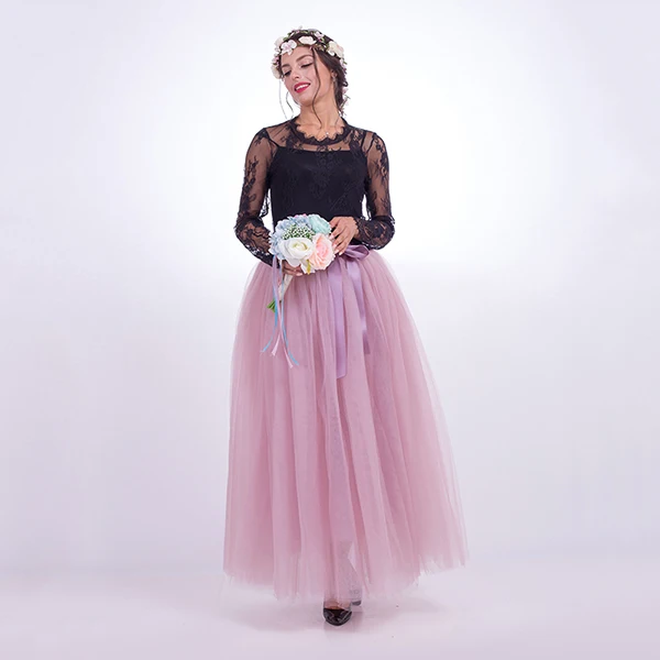 dusty pink Модные 7 слойные 100 см тюлевые Свадебные Юбки Женские Длинные Пышные вечерние юбки для взрослых Лолита Свадебные Faldas Saias Femininas - Цвет: dusty pink